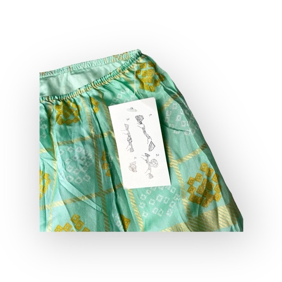 new Hale Bob ♕ Crinkled Silk Print Midi Skirt ♕ Aqua Ombre ♕ Gold Print ♕ Medium - Picture 6 of 16